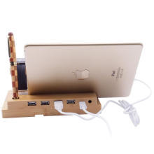 bamboo wood charging stand with USB 2.0 4 port hub port for all mobile phone